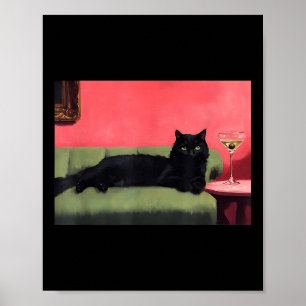 Schwarze Katze mit Martini-Kunstprint Poster
