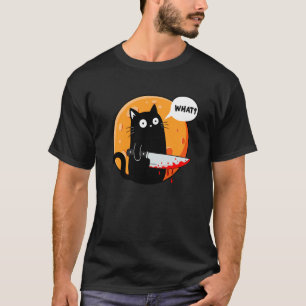 Schwarze Katze mit Messer Was Katzen Pun Lustig Ha T-Shirt