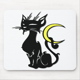 Schwarze Katze mit Mond Mousepad