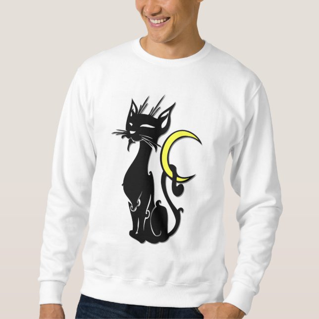 Schwarze Katze mit Mond Sweatshirt (Vorderseite)