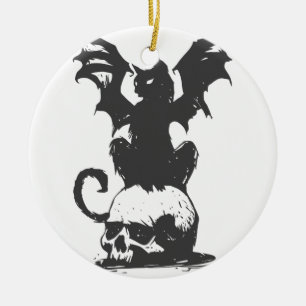 Schwarze Katze mit Monsterflügeln - Rückfärbung Keramik Ornament