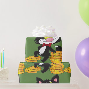 Schwarze Katze mit Münzen Süßer Geldcharakter Geschenkpapier