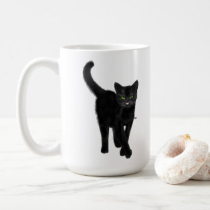 Schwarze Katze mit Niedlichem Zitat aus grünen Aug Kaffeetasse