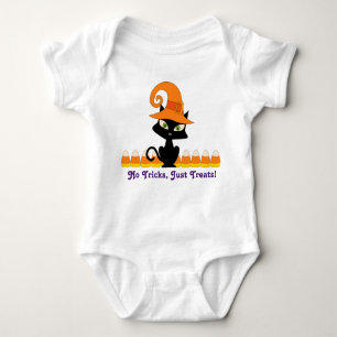 Schwarze Katze mit orangefarbenem Hut Baby Strampler