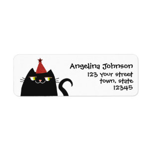 Schwarze Katze mit Party Hat Rücksendeadresse