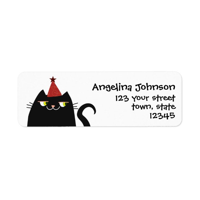 Schwarze Katze mit Party Hat Rücksendeadresse (Vorne)