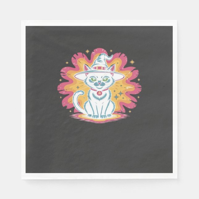 Schwarze Katze mit psychedelischem Blumen-Übergroß Serviette (Vorderseite)