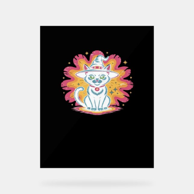 Schwarze Katze mit psychedelischer Blume Oversized Acrylschild (Vorderseite)