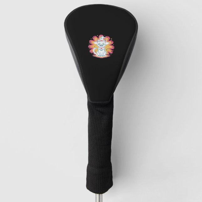 Schwarze Katze mit psychedelischer Blume Oversized Golf Headcover (Vorderseite)
