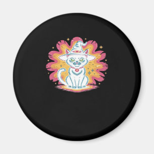 Schwarze Katze mit psychedelischer Blume Oversized Magnet