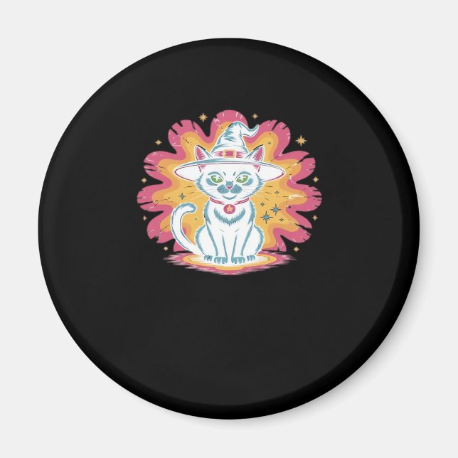 Schwarze Katze mit psychedelischer Blume Oversized Magnet (Vorne)