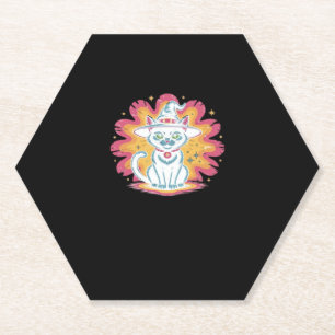 Schwarze Katze mit psychedelischer Blume Oversized Untersetzer