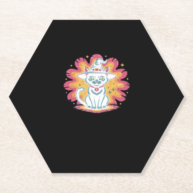 Schwarze Katze mit psychedelischer Blume Oversized Untersetzer (Vorderseite)