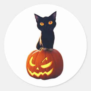 Schwarze Katze mit Pumpkin Niedliche Kawaii Tiere Runder Aufkleber