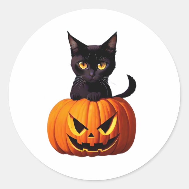 Schwarze Katze mit Pumpkin Niedliche Kawaii Tiere  Runder Aufkleber (Vorderseite)