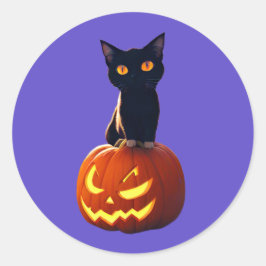Schwarze Katze mit Pumpkin Niedliche Kawaii Tiere Runder Aufkleber