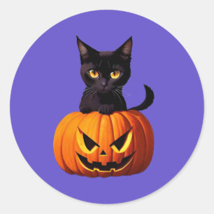 Schwarze Katze mit Pumpkin Niedliche Kawaii Tiere  Runder Aufkleber