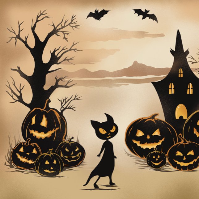 Schwarze Katze mit Pumpkins bei Twilight Begleitkarte (Von Creator hochgeladen)