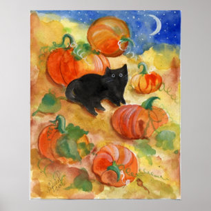 Schwarze Katze mit Pumpkins Poster