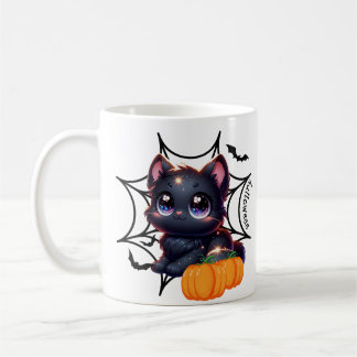 Schwarze Katze mit Pumpkins und Spinnennetze Tasse