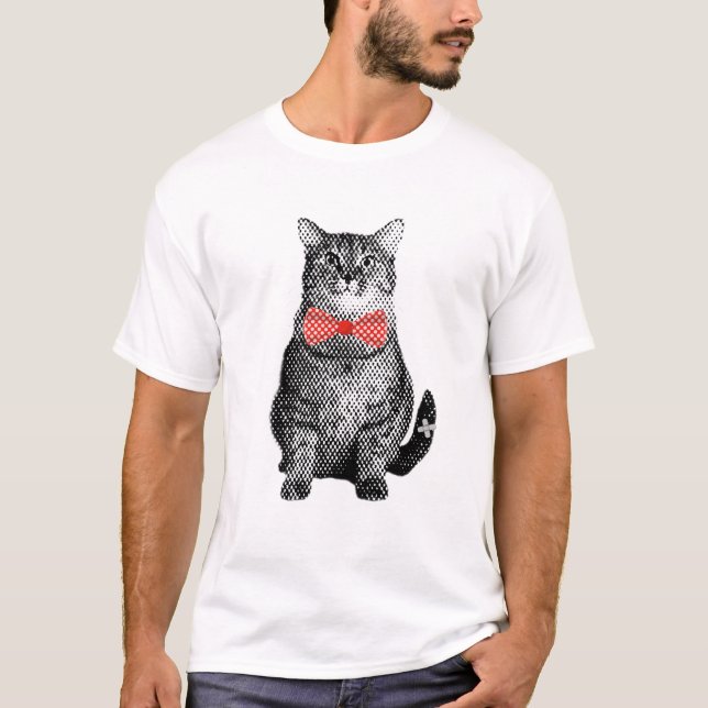 Schwarze Katze mit Red Polka Dot Bow Krawatte Nied T-Shirt (Vorderseite)