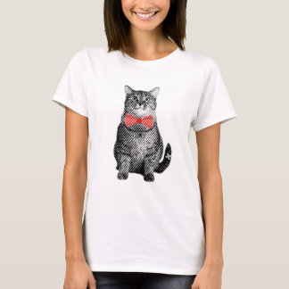 Schwarze Katze mit Red Polka Dot Bow Krawatte Nied T-Shirt
