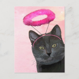 Schwarze Katze mit rosa Engel Halo Postkarte