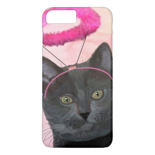 Schwarze Katze mit rosa Engels-Halo Case-Mate iPhone Hülle