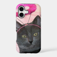 Schwarze Katze mit rosa Engelshalo