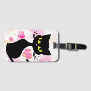 Schwarze Katze mit rosa Herz-Gepäckanhänger Gepäckanhänger