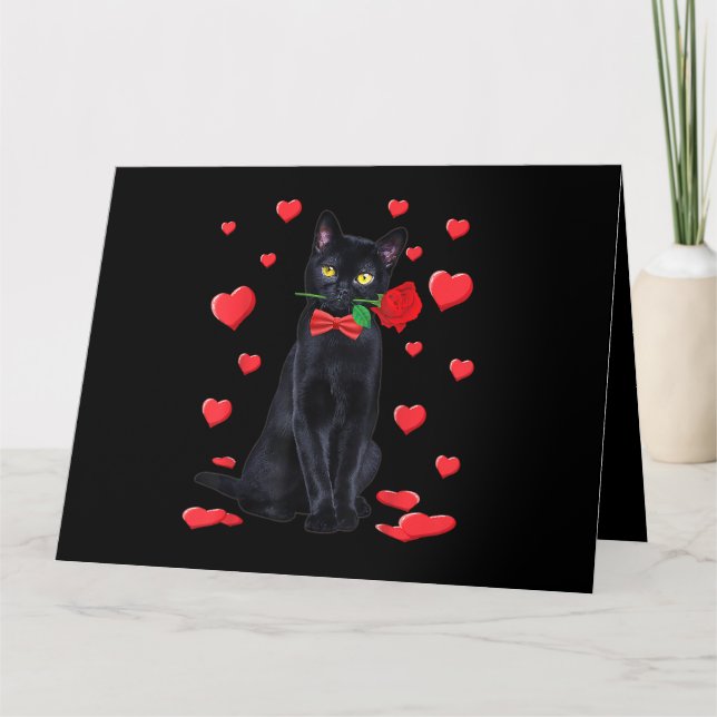 Schwarze Katze mit Rose Valentine Shirt Valentine  Karte (Vorderseite)
