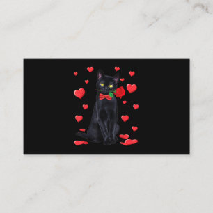 Schwarze Katze mit Rose Valentine Shirt Valentine Visitenkarte