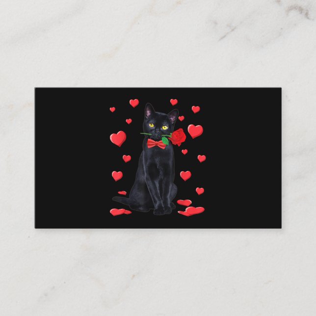 Schwarze Katze mit Rose Valentine Shirt Valentine  Visitenkarte (Vorderseite)