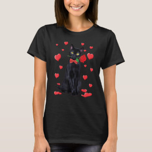 Schwarze Katze mit Rosen Valentinstag Shirt Valent