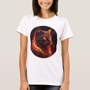 Schwarze Katze mit Rot- und Goldener Aura T-Shirt