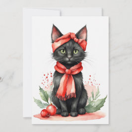 Schwarze Katze mit rotem Scarat Flat Holiday Card Feiertagskarte