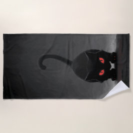 Schwarze Katze mit roten Augen – Dark Minimal Art Strandtuch