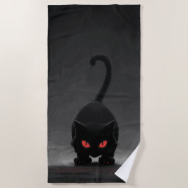 Schwarze Katze mit roten Augen – Dark Minimal Art Strandtuch