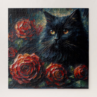 Schwarze Katze mit roten Rosen Gothic-Puzzle Puzzle