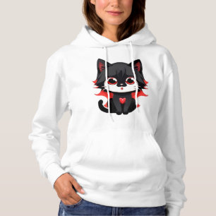 Schwarze Katze mit roter Farbe Hoodie