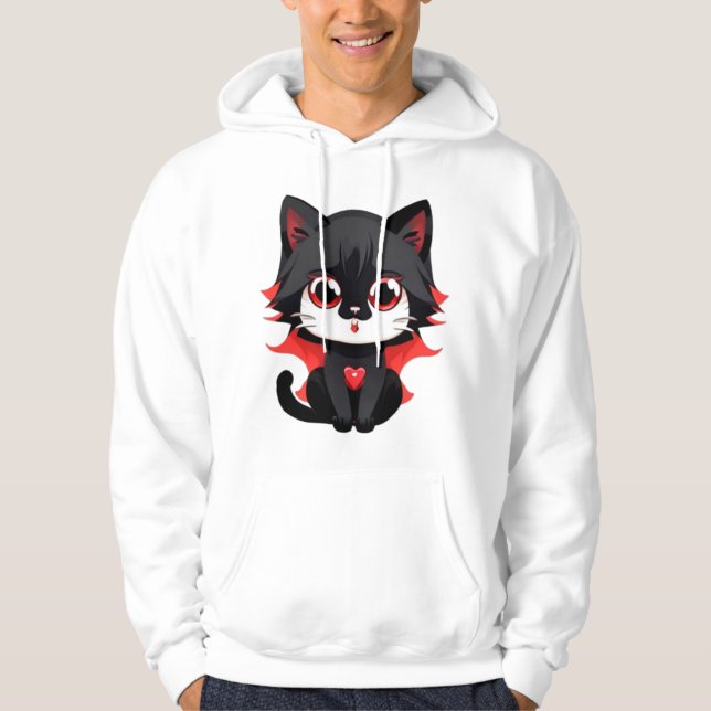 Schwarze Katze mit roter Farbe Hoodie (Vorderseite)