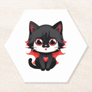 Schwarze Katze mit roter Farbe Untersetzer