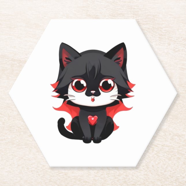 Schwarze Katze mit roter Farbe Untersetzer (Vorderseite)