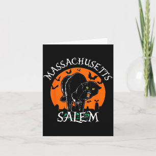 Schwarze Katze mit Salem-Skyline Machusetts Hallow Karte