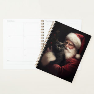 Schwarze Katze mit Santa Claus Festive Weihnachten Planer