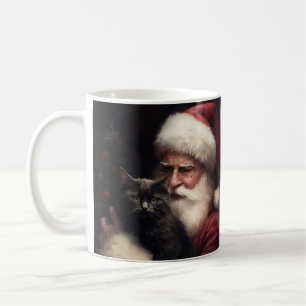 Schwarze Katze mit Santa Claus Festliches Weihnach Kaffeetasse