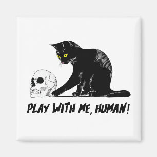 Schwarze Katze mit Schädelspiel mit mir menschlich Magnet