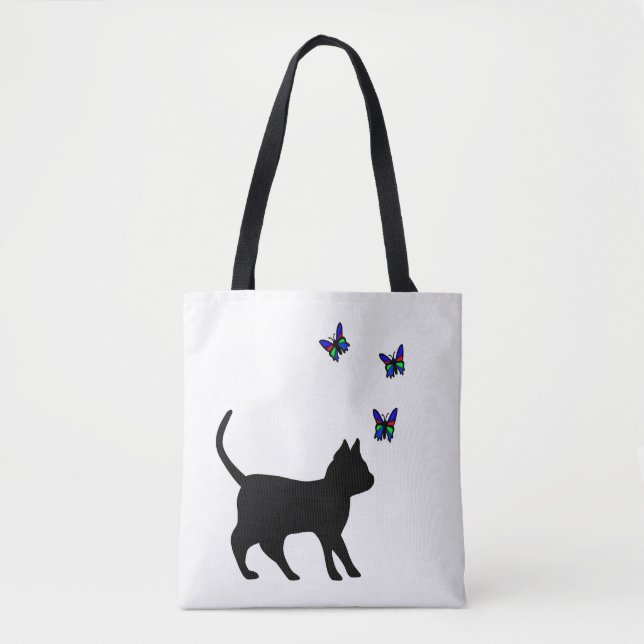 Schwarze Katze mit Schmetterling (Vorderseite)