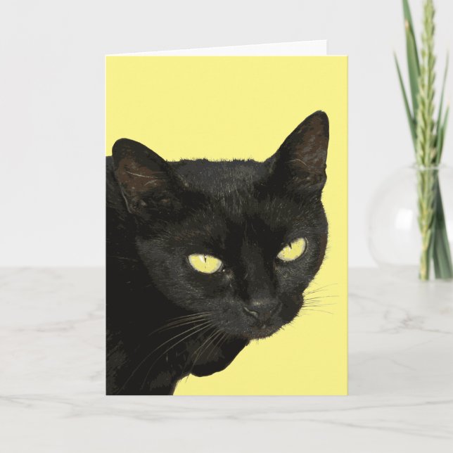 Schwarze Katze mit schönem gelben Augen Vector Art Karte (Vorderseite)