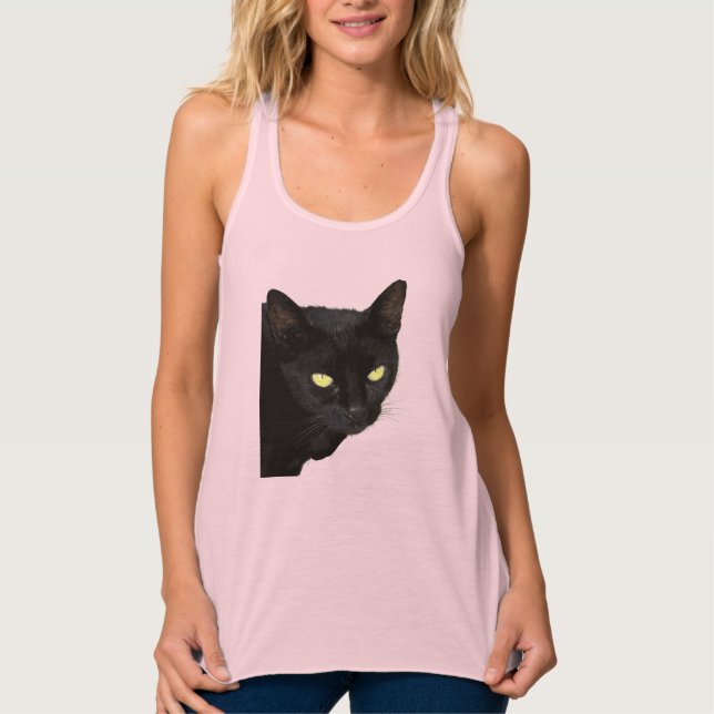 Schwarze Katze mit schönem gelben Augen Vector Art Tank Top (Vorderseite)